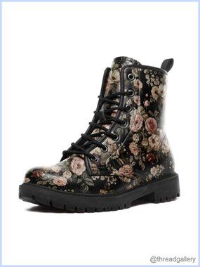Microfiber Leather Combat Boots Ankle-High Lace-Up Platform Booties